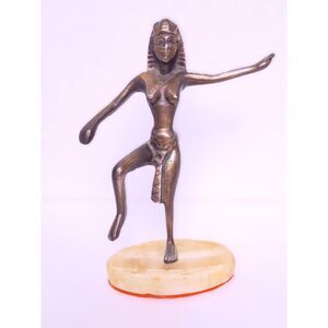 Vintage Egyptian Revival Brass Dancing Cleopatra Sculpture Mounted on Onyx Base